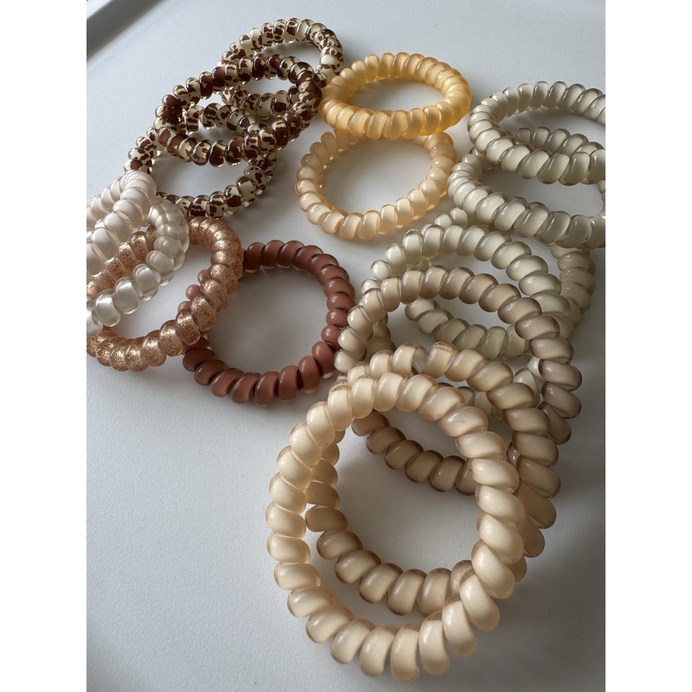 TELETIES Spiral Hair Coils Ponytail Hair Ties Combo Set Variety Colors Neutrals - Picture 2 of 3
